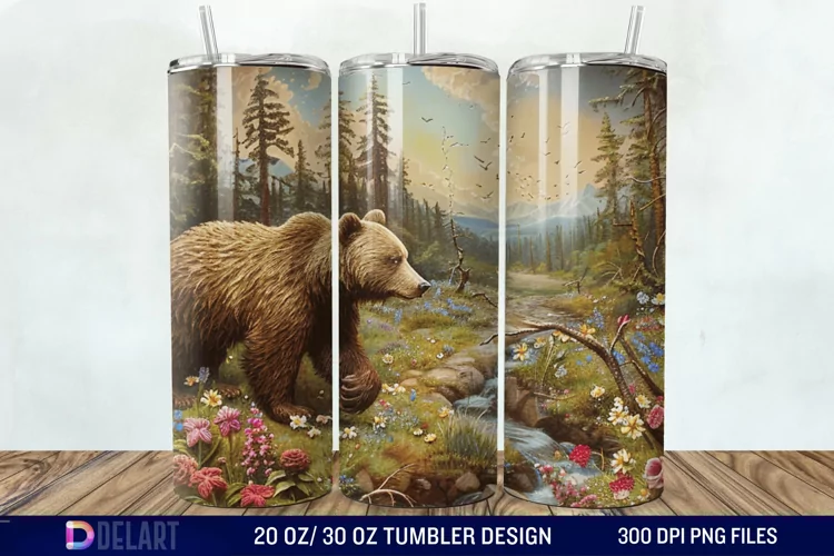 3D Hole In A Wall Bear Landscape Tumbler Wrap