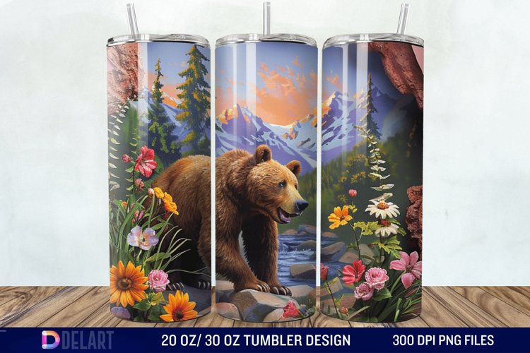 3D Hole In A Wall Bear Landscape Tumbler Wrap example image 1