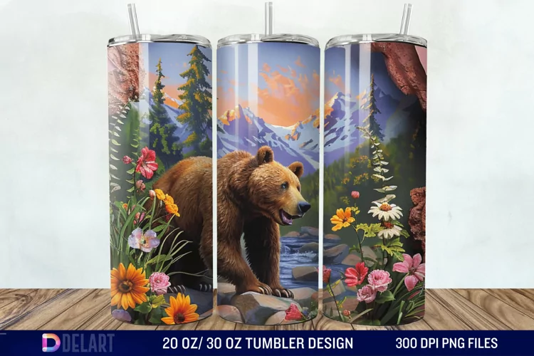 3D Hole In A Wall Bear Landscape Tumbler Wrap