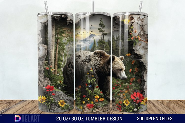 3D Hole In A Wall Bear Landscape Tumbler Wrap example image 1