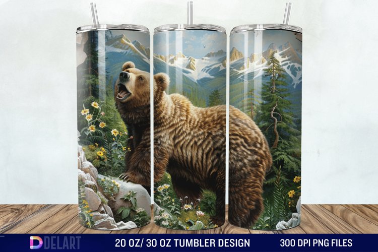 3D Hole In A Wall Bear Landscape Tumbler Wrap example image 1