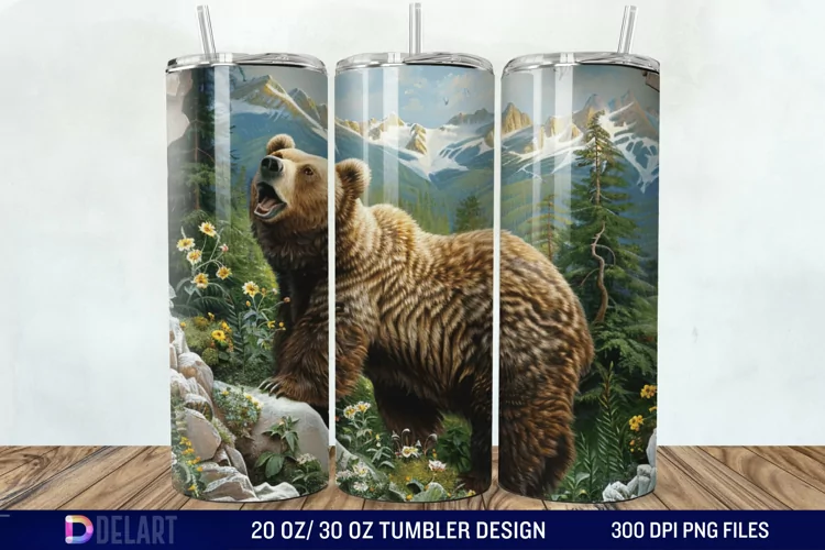 3D Hole In A Wall Bear Landscape Tumbler Wrap