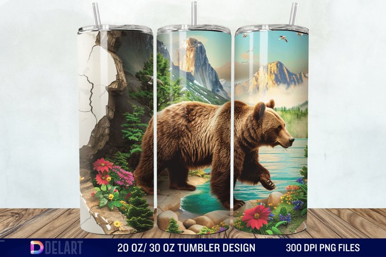 3D Hole In A Wall Bear Landscape Tumbler Wrap example image 1