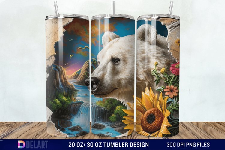 3D Hole In A Wall Bear Landscape Tumbler Wrap example image 1