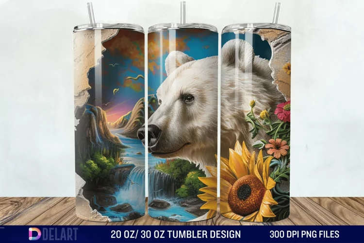 3D Hole In A Wall Bear Landscape Tumbler Wrap
