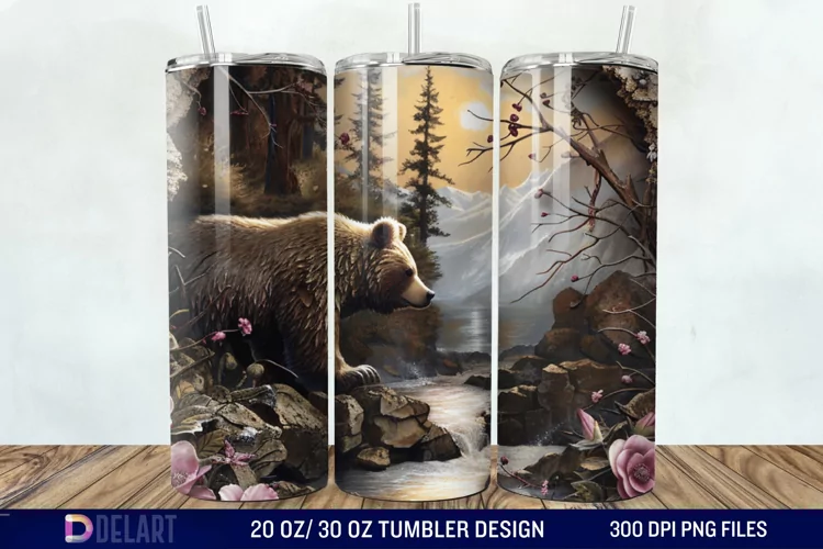 3D Hole In A Wall Bear Landscape Tumbler Wrap