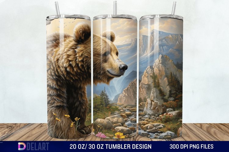 3D Hole In A Wall Bear Landscape Tumbler Wrap example image 1