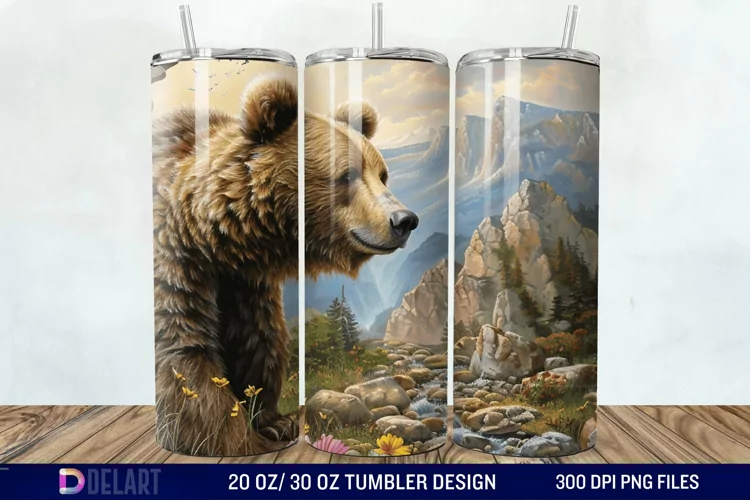 3D Hole In A Wall Bear Landscape Tumbler Wrap