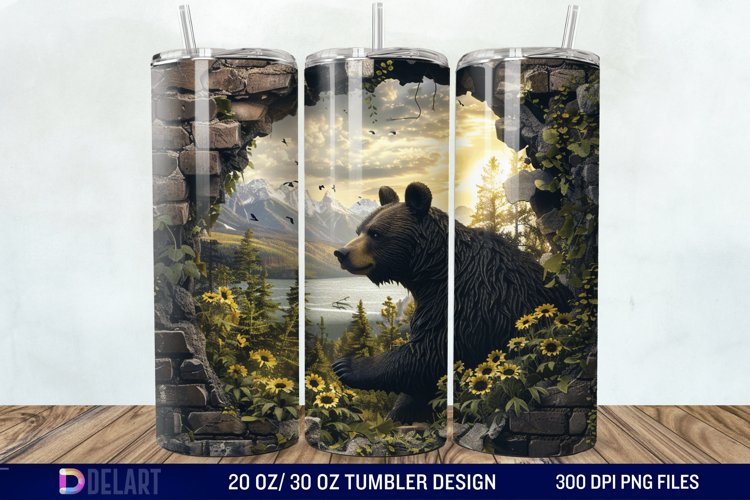 3D Hole In A Wall Bear Landscape Tumbler Wrap example image 1