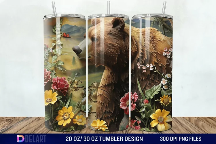 3D Hole In A Wall Bear Landscape Tumbler Wrap