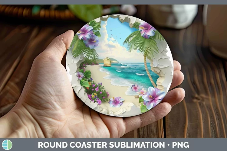 3D Hole in the Wall Beach Round Coaster | Sublimation Coaste