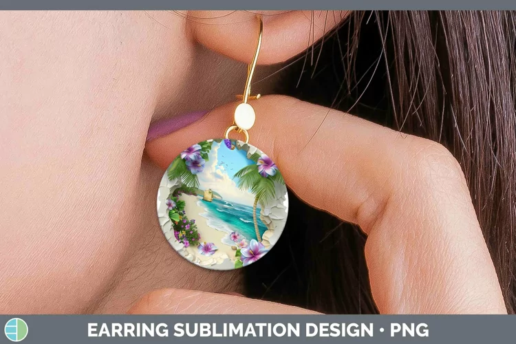 3D Hole in the Wall Beach Round Earrings | Sublimation Earri