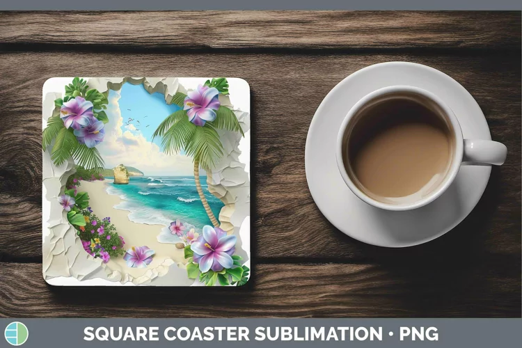 3D Hole in the Wall Beach Square Coaster | Sublimation Coast