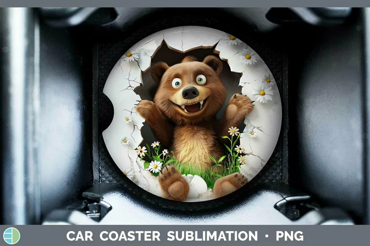 3D Hole in the Wall Bear Car Coaster Sublimation Coaster Des
