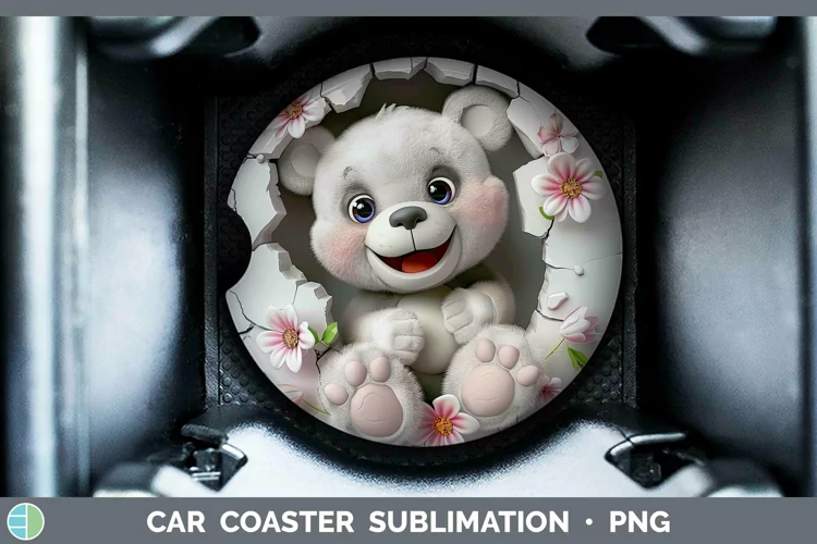 3D Hole in the Wall Bear Car Coaster Sublimation Coaster Des