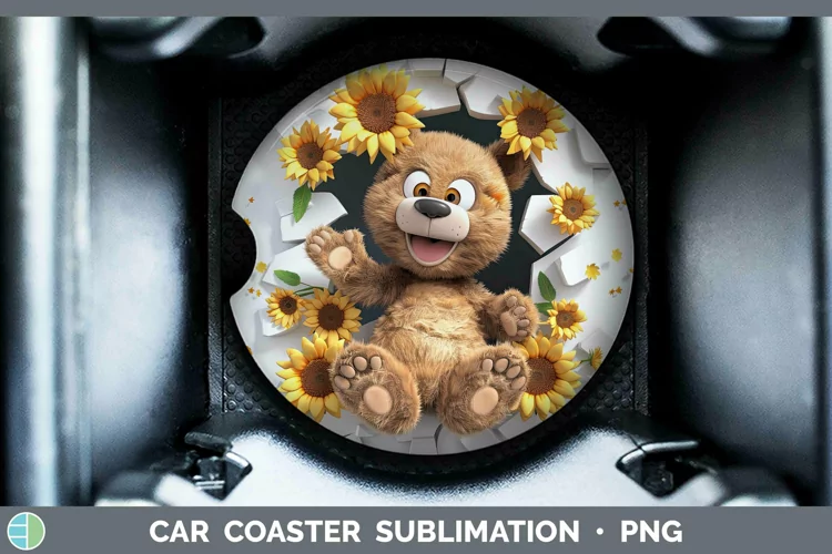 3D Hole in the Wall Bear Car Coaster Sublimation Coaster Des