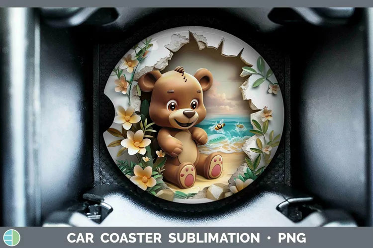 3D Hole in the Wall Bear Car Coaster Sublimation Coaster Des