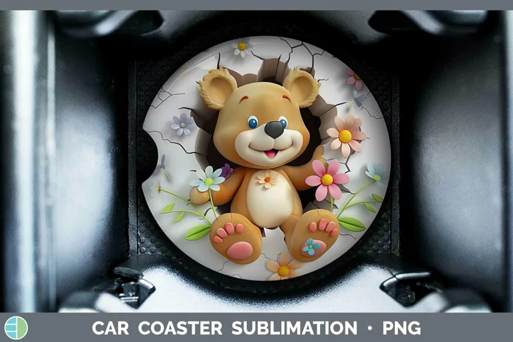 3D Hole in the Wall Bear Car Coaster Sublimation Coaster Des