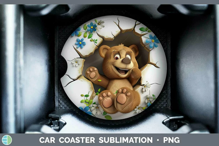 3D Hole in the Wall Bear Car Coaster Sublimation Coaster Des