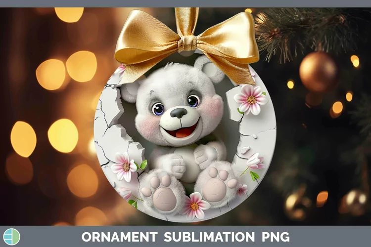 3D Hole in the Wall Bear Ornament Sublimation Bauble Designs