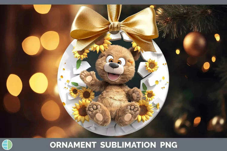 3D Hole in the Wall Bear Ornament Sublimation Bauble Designs