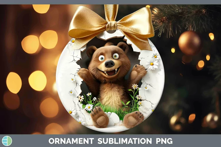 3D Hole in the Wall Bear Ornament Sublimation Bauble Designs