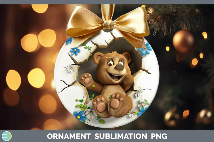 3D Hole in the Wall Bear Ornament Sublimation Bauble Designs
