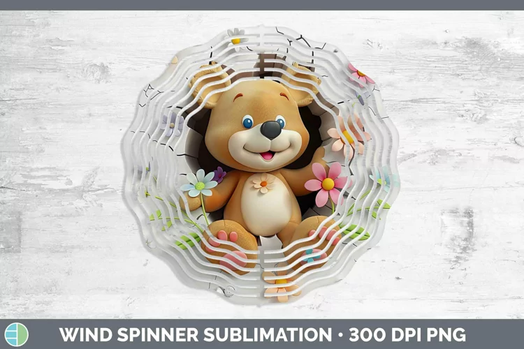 3D Hole in the Wall Bear Wind Spinner Sublimation Spinner De