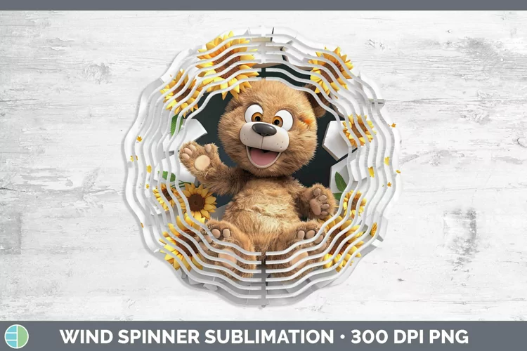 3D Hole in the Wall Bear Wind Spinner Sublimation Spinner De