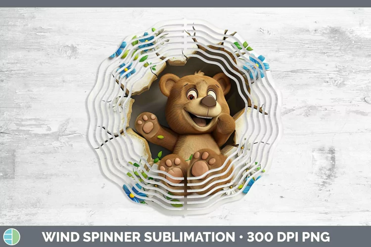 3D Hole in the Wall Bear Wind Spinner Sublimation Spinner De