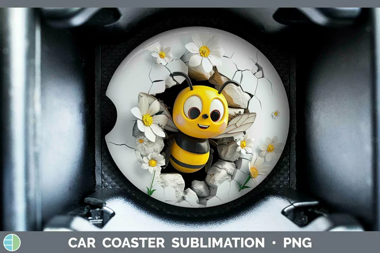 3D Hole in the Wall Bee Car Coaster | Sublimation Coaster De