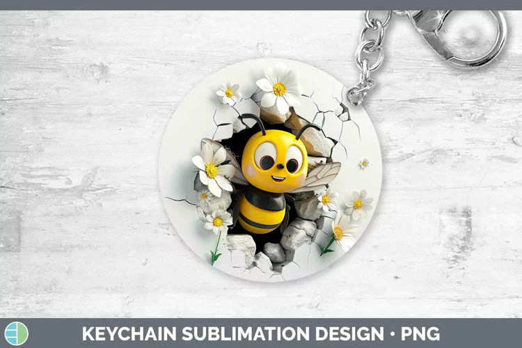 3D Hole in the Wall Bee Keychain | Sublimation Keyring Desig
