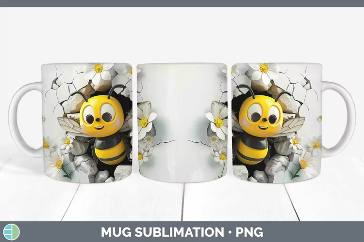 3D Hole in the Wall Bee Mug Wrap | Sublimation Coffee Cup De