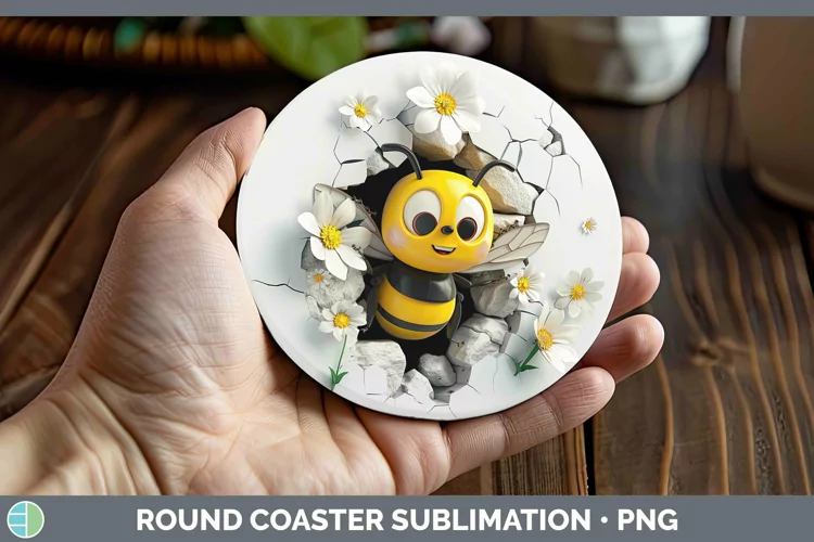 3D Hole in the Wall Bee Round Coaster | Sublimation Coaster