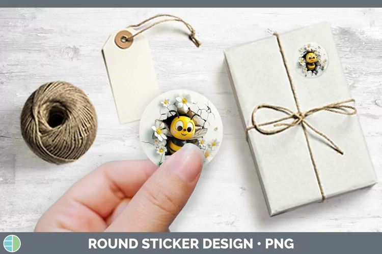 3D Hole in the Wall Bee Stickers | Round Labels Designs