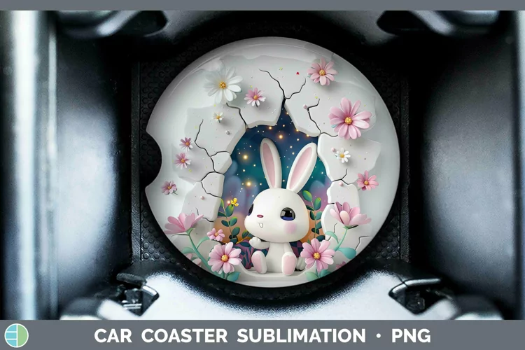 3D Hole in the Wall Bunny Car Coaster Sublimation Coaster De