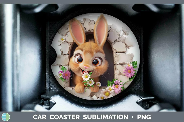 3D Hole in the Wall Bunny Car Coaster Sublimation Coaster De