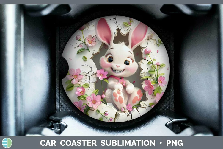 3D Hole in the Wall Bunny Car Coaster Sublimation Coaster De