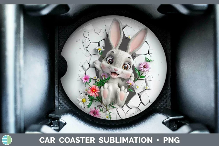 3D Hole in the Wall Bunny Car Coaster Sublimation Coaster De