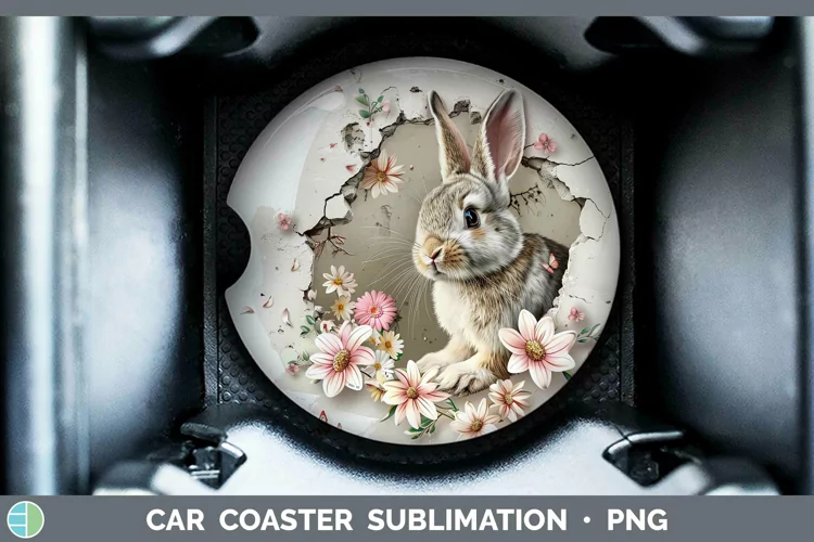 3D Hole in the Wall Bunny Car Coaster Sublimation Coaster De