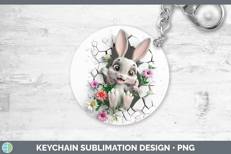3D Hole in the Wall Bunny Keychain Sublimation Keyring Desig