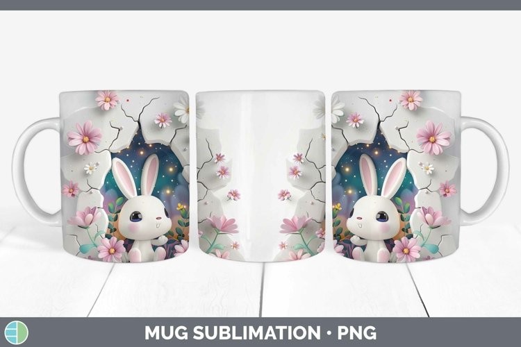 3D Hole in the Wall Bunny Mug Wrap Sublimation Coffee Cup De