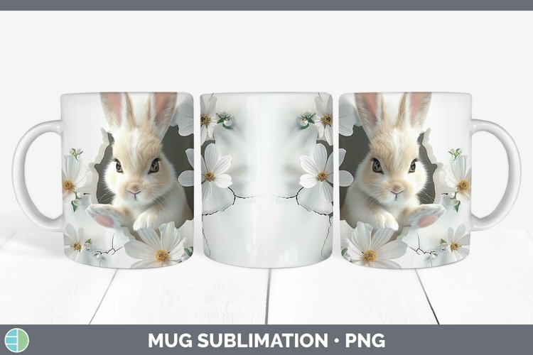 3D Hole in the Wall Bunny Mug Wrap Sublimation Coffee Cup De