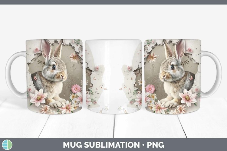 3D Hole in the Wall Bunny Mug Wrap Sublimation Coffee Cup De