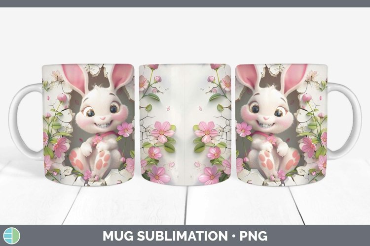 3D Hole in the Wall Bunny Mug Wrap Sublimation Coffee Cup De
