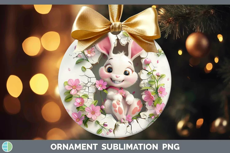 3D Hole in the Wall Bunny Ornament Sublimation Bauble Design