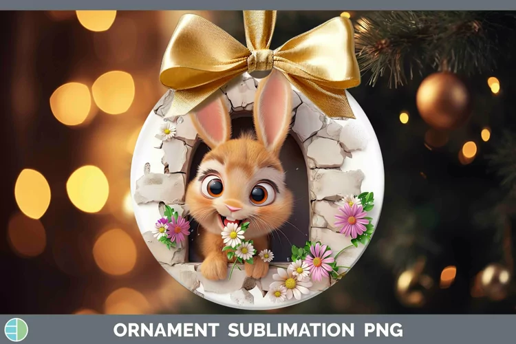 3D Hole in the Wall Bunny Ornament Sublimation Bauble Design