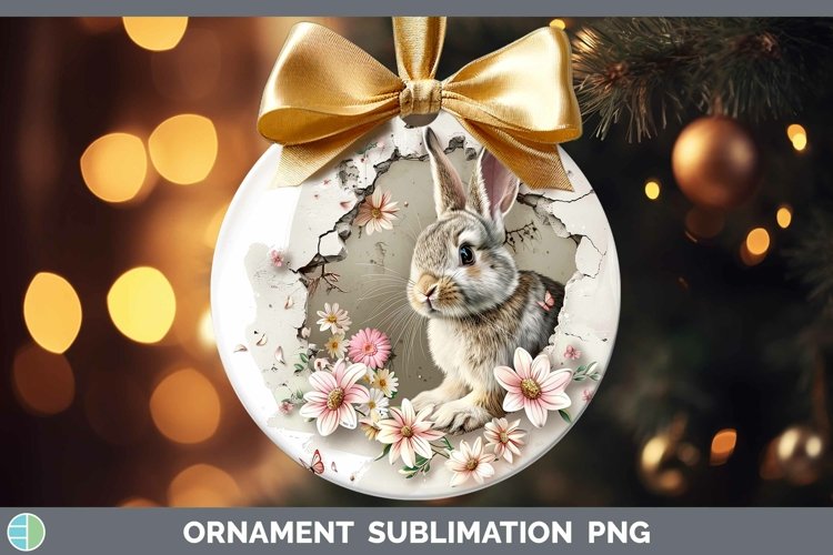 3D Hole in the Wall Bunny Ornament Sublimation Bauble Design