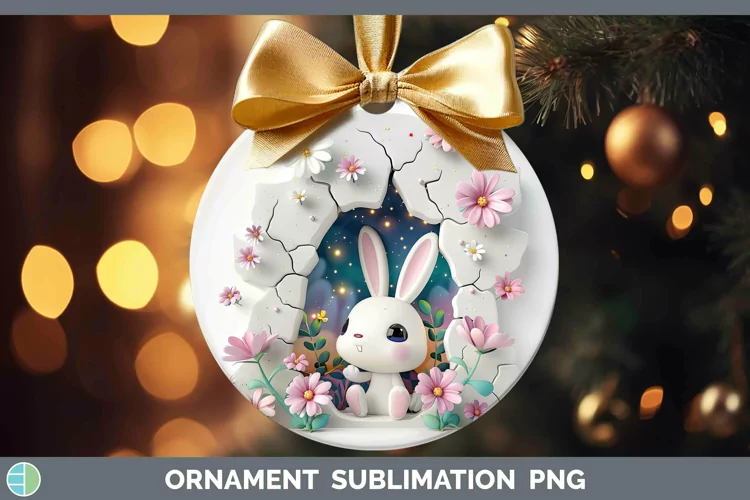 3D Hole in the Wall Bunny Ornament Sublimation Bauble Design