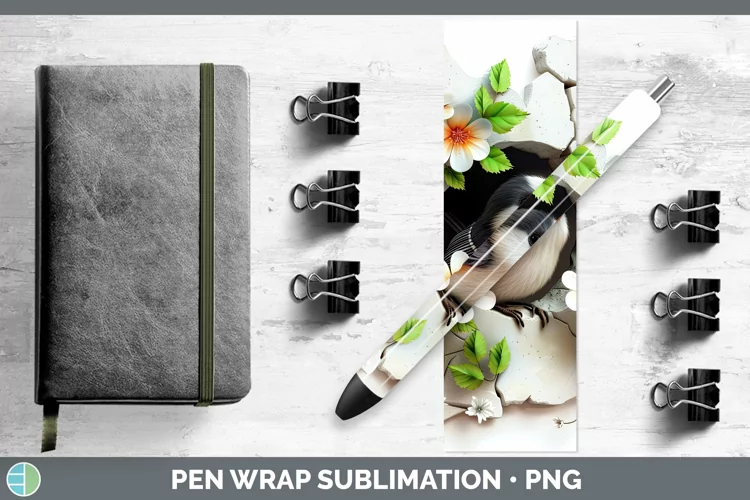 3D Hole in the Wall Chickadee Pen Wrap Sublimation Pen Desig
